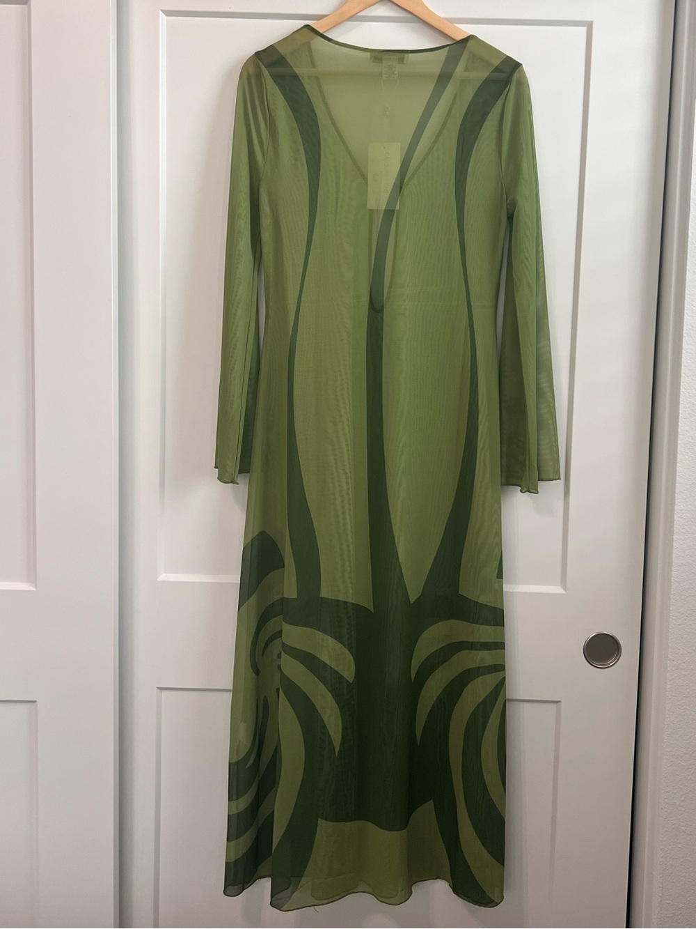 Caroline Constas Olive Green Sheer Mesh Cover-Up Dress M - Picture 5 of 8